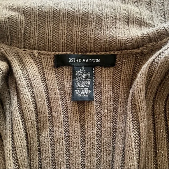 89th & Madison Y2K Vintage Faux Fur Brown Knit Collared Vest - Picture 6 of 11